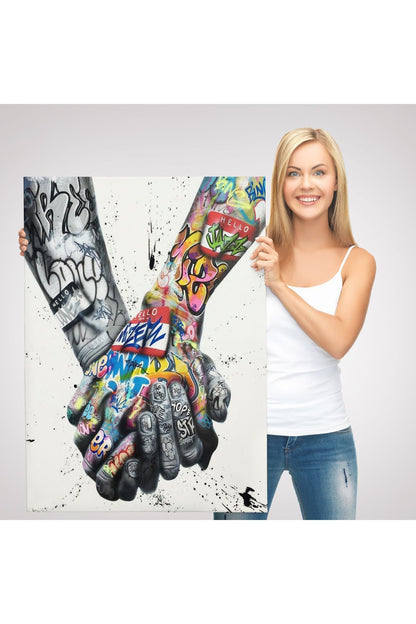 Graffiti El Duvar Posteri, El Ele Tutarak Duvar Sanatı Kanvas Tablo-5312