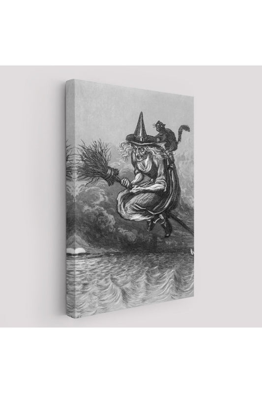 Süpürge ile Uçan Yaşlı Cadı ve Kedisi, Cadılar Bayramı Hediyesi, Hellowen Tablo -6304