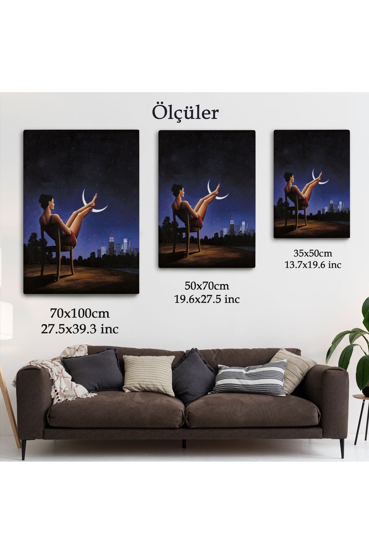 Ay'a Ayaklarını Koyup Dinlenen Kadın, Sürreal Sanat Tablosu-6091