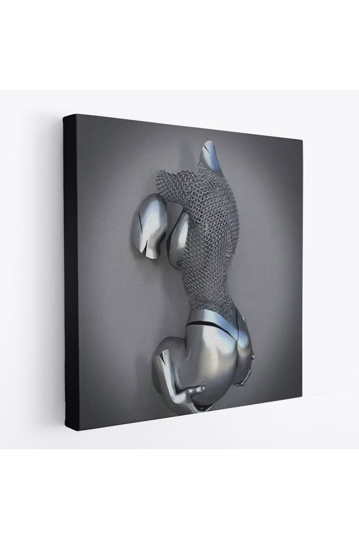 Kanvas Tablo, Gri Ve Gümüş Duvar Dekoru, Aşk Sanatı, 3D Efektli Gümüş İnsan-5349