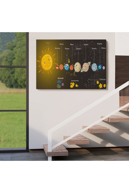 Dekoratif Kanvas Tablo-Gezegenler ile Güneş Sistemi Duvar Tablosu 6641