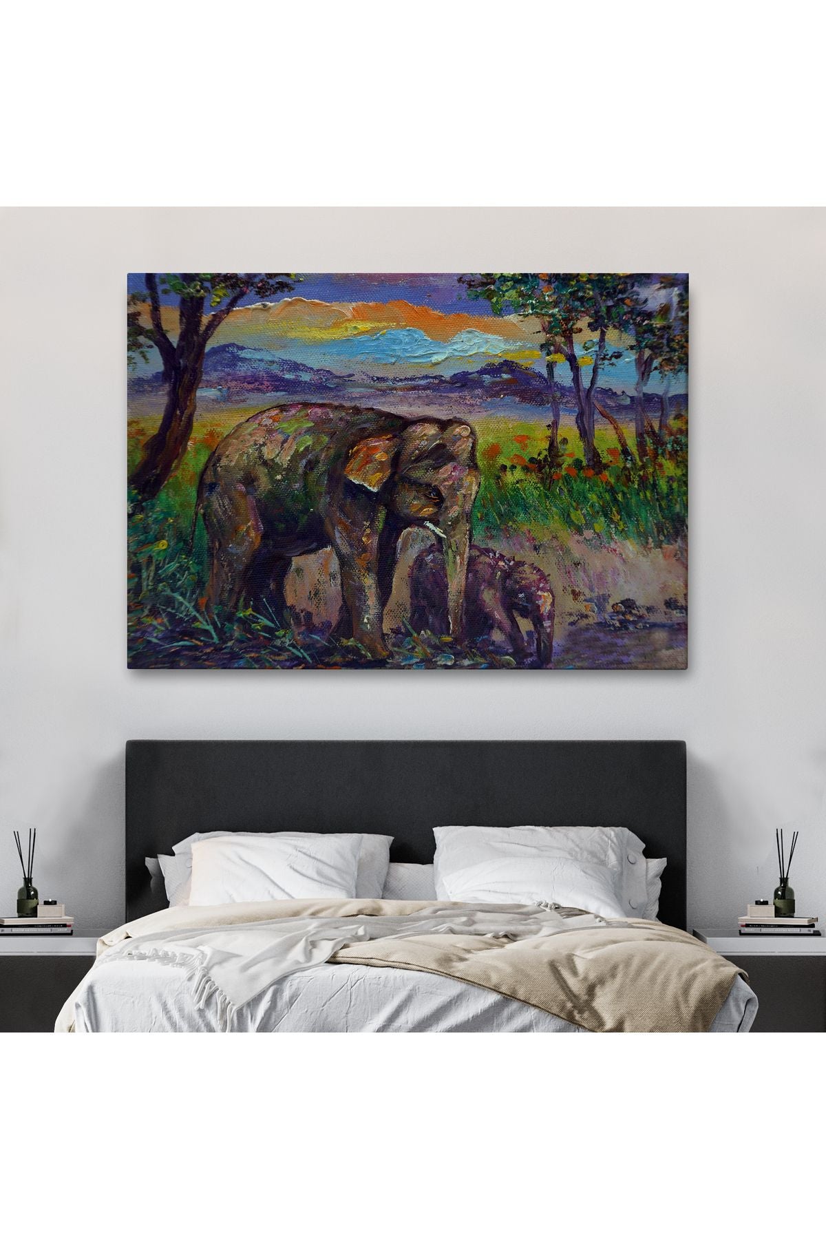 Ormandaki Yavru Fil ve Anne Fil Tablosu-1242