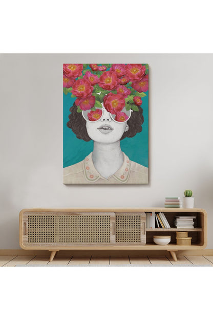 Dekoratif Duvar Tablosu-Çiçek Saçan Optimist Kadın Kanvas Tablo 6269