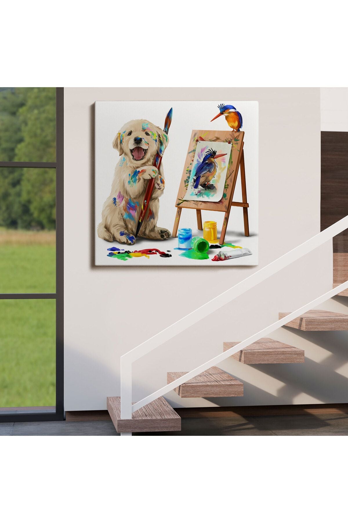 Ressam Yavru Köpek Dekoratif Kanvas Tablo-5845