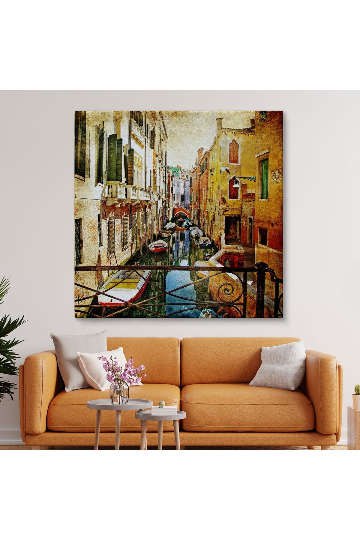 Özel Tasarım, Dekortif BaskıVenedik Balkonu ve Sandallar Dekoratif Kanvas Duvar Tablosu-5823