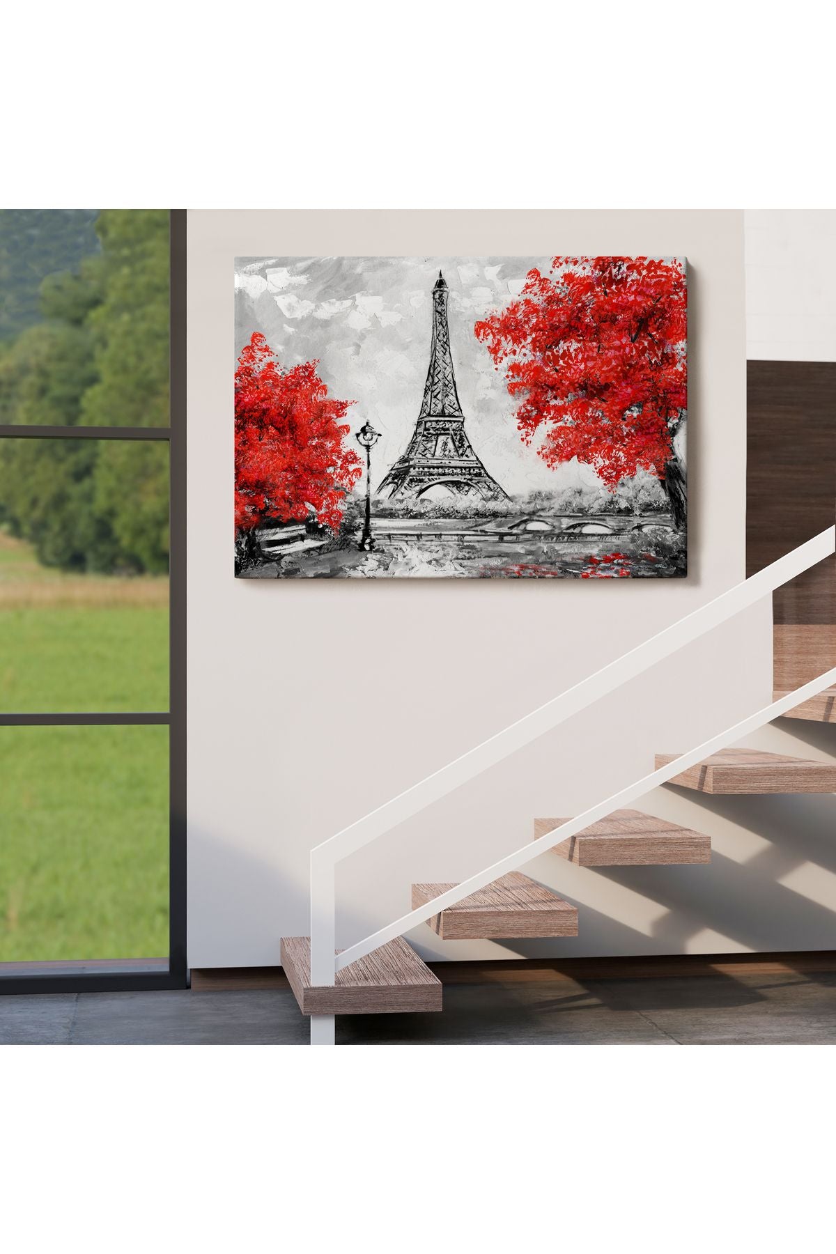 Paris Etfel Kulesi Yağlıboya Görünüm Dekoratif Kanvas Duvar Tablosu-3508