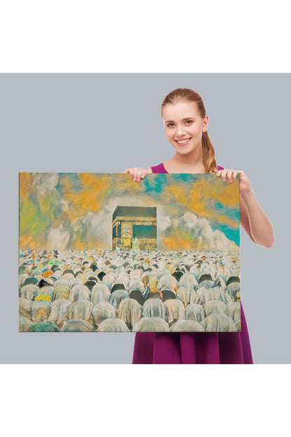 Mekke Kabe'de Kılınan Namazın Muhteşem Görüntüsü Kanvas Tablo-5052