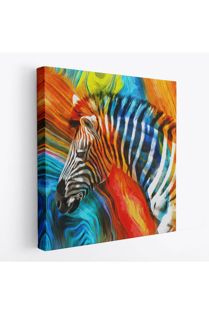 Renkli Zebra Yağlıboya Görünüm Dekoratif Kanvas Duvar Tablosu-5843