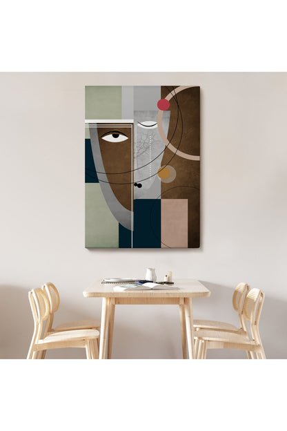 Modern Soyut Geometri El Boyaması Güzel Yüz Kanvas Duvar Tablosu-5112