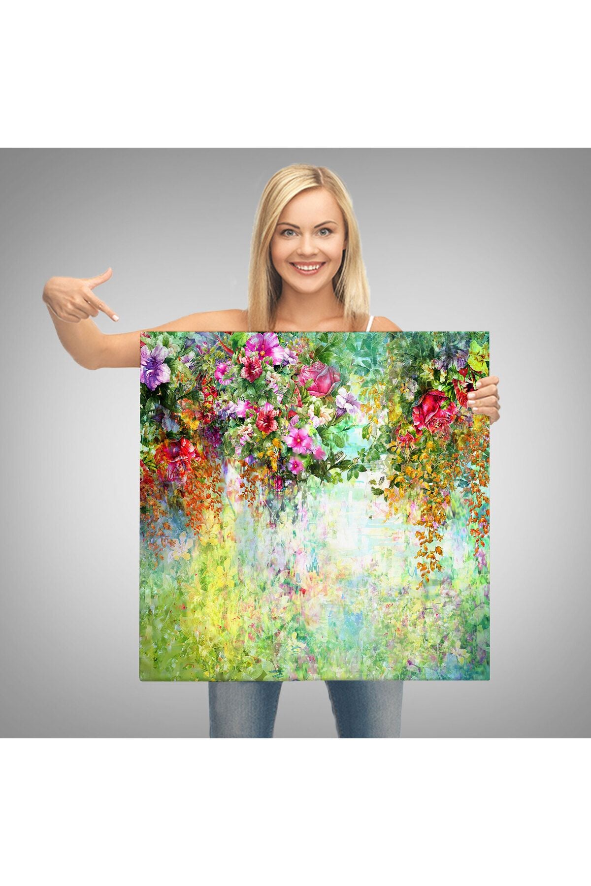 Soyut Çiçekler Suluboya Görünüm Dekoratif Kanvas Duvar Tablosu-5832