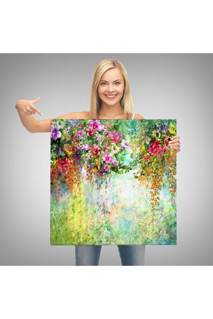 Soyut Çiçekler Suluboya Görünüm Dekoratif Kanvas Duvar Tablosu-5832