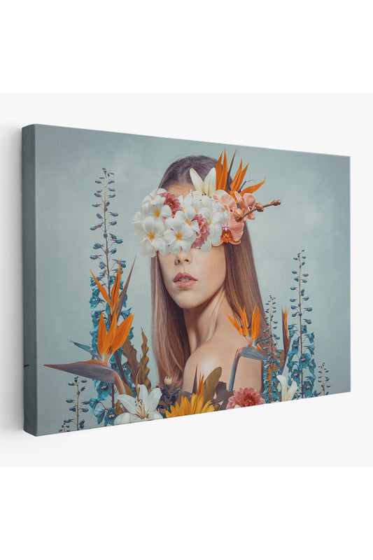 Çiçekler İçindeki Güzel Kadın Portresi Kanvas Tablo-5023