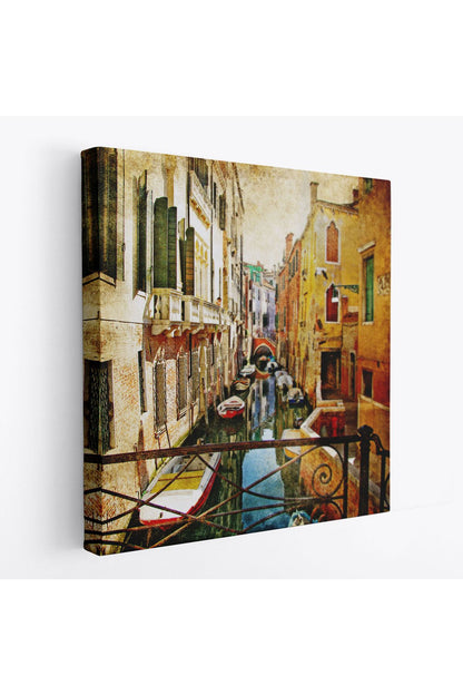 Özel Tasarım, Dekortif BaskıVenedik Balkonu ve Sandallar Dekoratif Kanvas Duvar Tablosu-5823