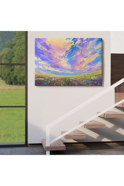 knspt seri001 Renkli Bulutlar Yağlıboya Görünüm Dekoratif Kanvas Duvar Tablosu-3474