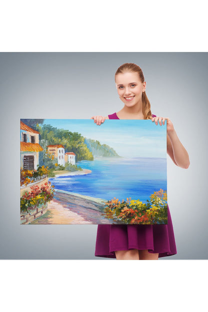 Deniz Manzarası Yağlıboya Görünüm Dekoratif Kanvas Duvar Tablosu-3458