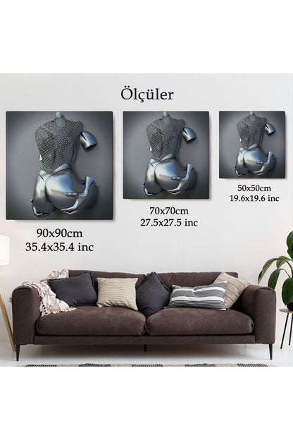 3D Efektli Gümüş İnsan Kanvas Tablo, Gri Ve Gümüş Duvar Dekoru, Aşk Sanatı-5347