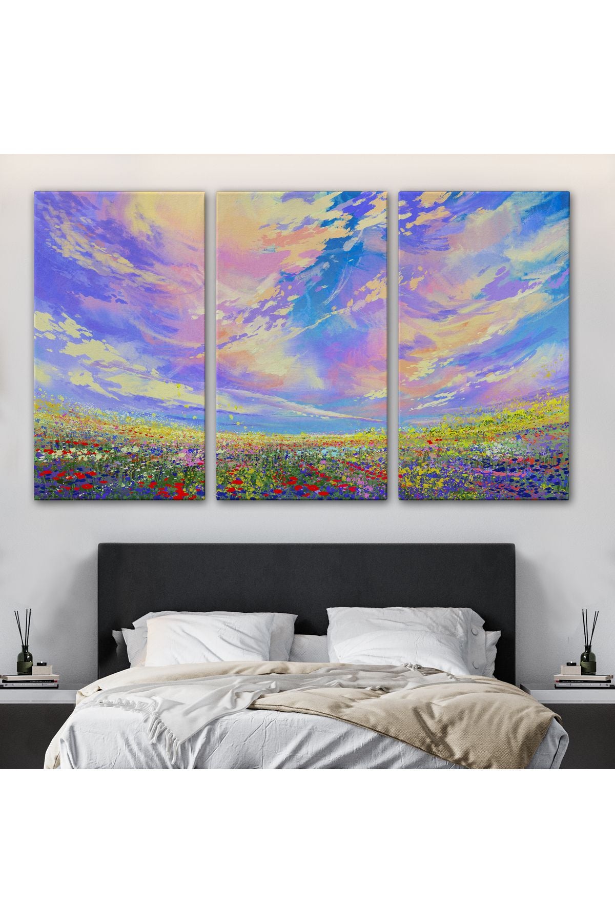 knspt seri001 Renkli Bulutlar Yağlıboya Görünüm Dekoratif Kanvas Duvar Tablosu-3474