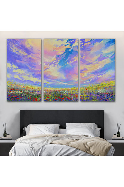 knspt seri001 Renkli Bulutlar Yağlıboya Görünüm Dekoratif Kanvas Duvar Tablosu-3474