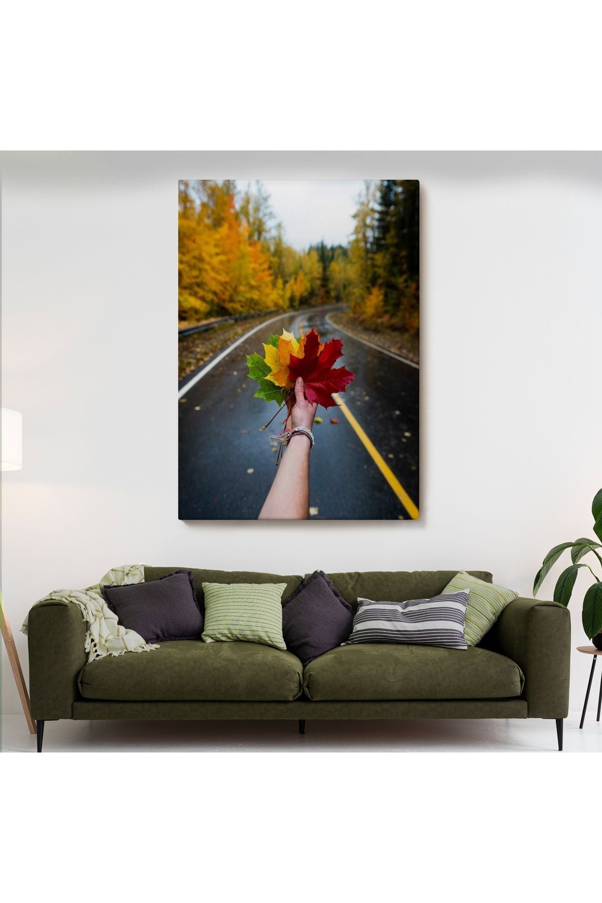 Sonbaharın Renkli Yaprakları ve Yol Manzarası Duvar Tablosu-6089