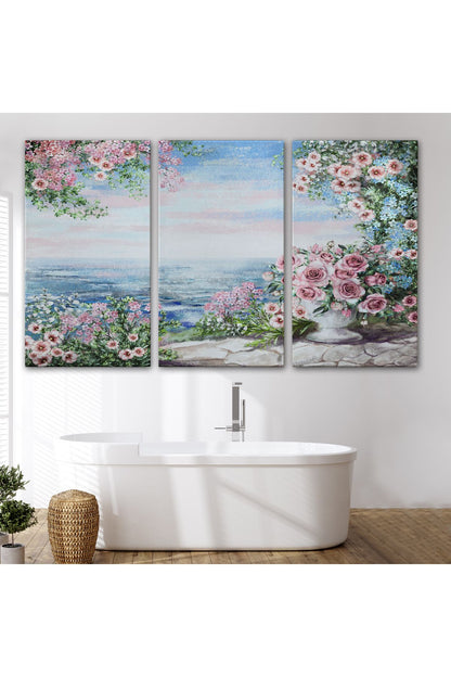 Okyanus Manzaralı Yağlıboya Görünüm Dekoratif Kanvas Duvar Tablosu-3509