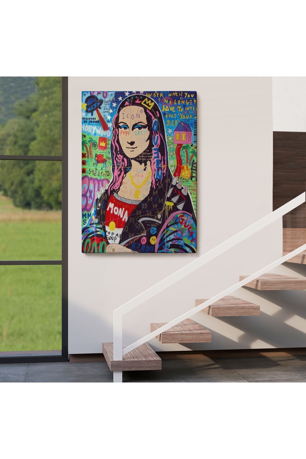 Banksy Renkli Mona Lisa Kanvas Tablo, Pop Art, Sokak Sanatı, Kanvas Tablo-5305