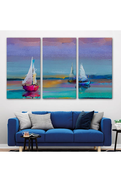Renkli Deniz Üzerindeki Yelkenliler Duvar Tablosu-3728