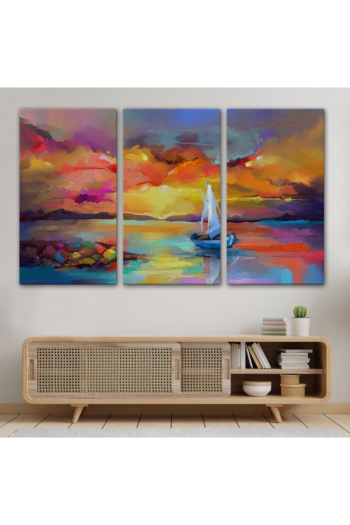 Denizdeki Yelkenli Yağlıboya Görünüm Dekoratif Kanvas Duvar Tablosu-3615
