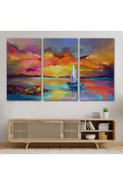 Denizdeki Yelkenli Yağlıboya Görünüm Dekoratif Kanvas Duvar Tablosu-3615