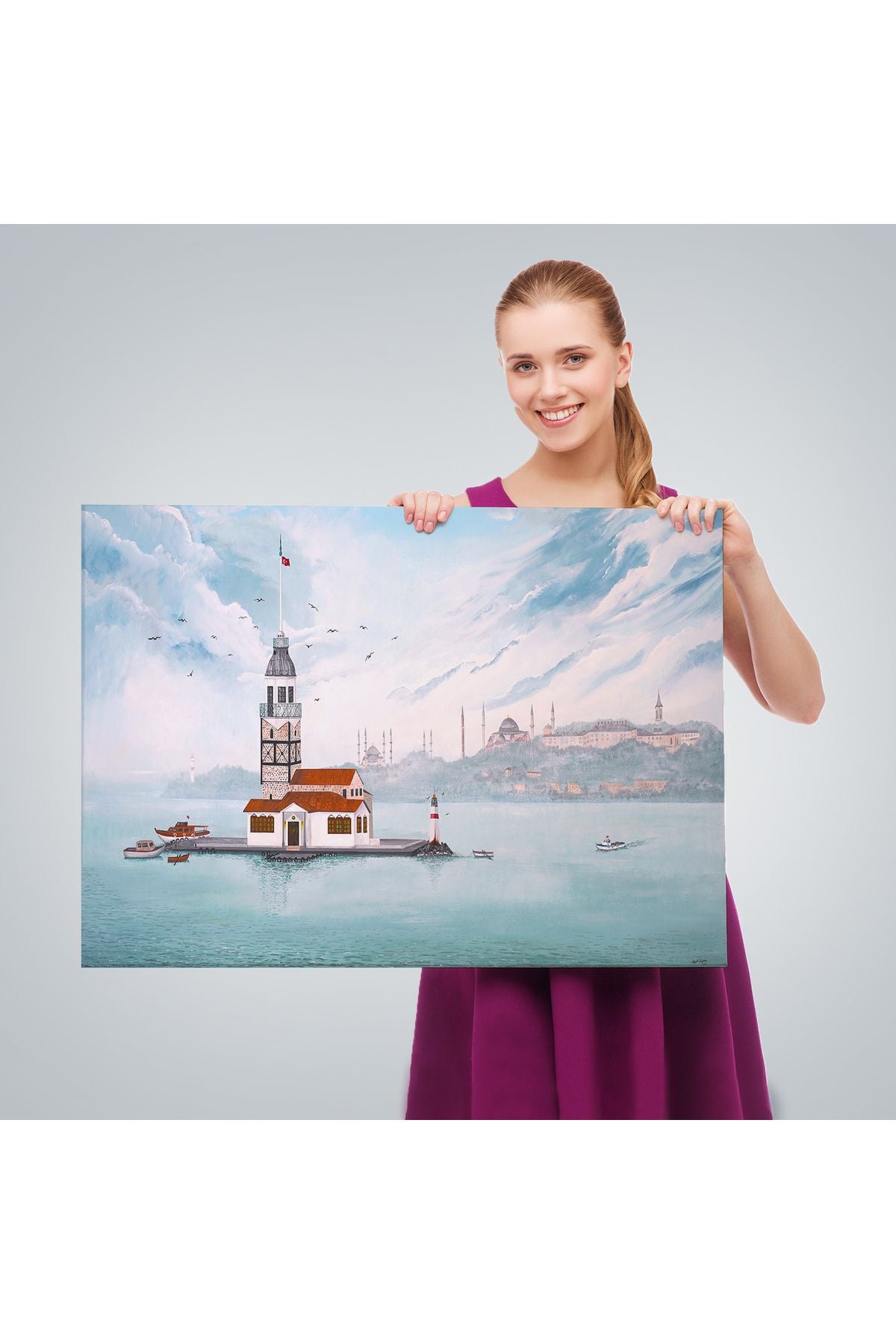 Kız Kulesi Yağlıboya Görünüm Dekoratif Kanvas Tablo-3587