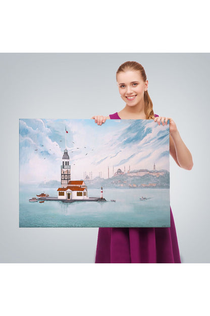 Kız Kulesi Yağlıboya Görünüm Dekoratif Kanvas Tablo-3587