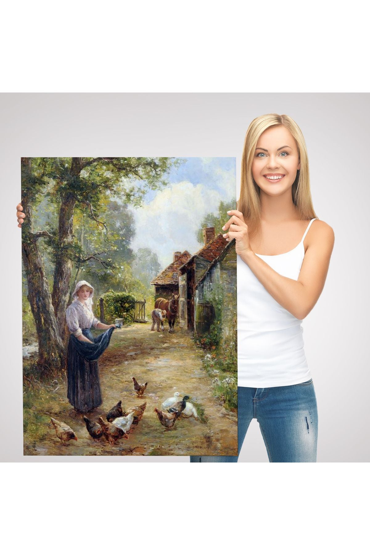 Rus Köylüsü Kadın ve Tavukları Duvar Tablosu-6055