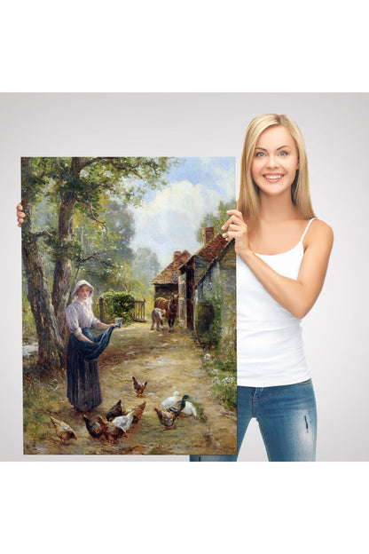 Rus Köylüsü Kadın ve Tavukları Duvar Tablosu-6055