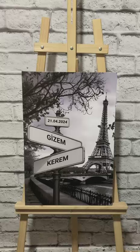 İsme Özel Tabela Konseptli Kanvas Tablo Siyah Beyaz
